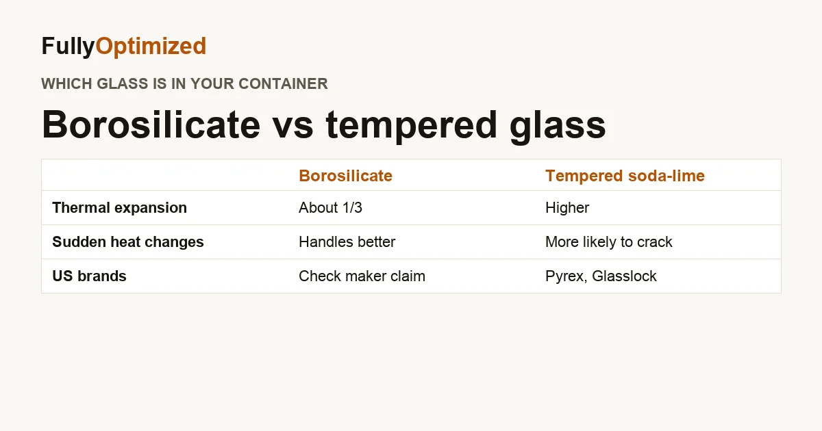 Borosilicate vs tempered soda-lime glass compared on thermal expansion, thermal shock, impact strength and common brands
